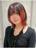 ミディアムレイヤー/シャギーウルフ/ワインレッド/ボルドー