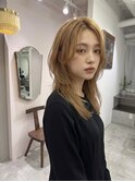 アンブレラカラーミディアムヘアショートカットセミロング50代