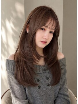 コート 青山(Cote) ロングレイヤー 顔周りレイヤー ヘーゼルベージュ パッツン前髪