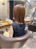 アプリコットブラウン×外ハネミディ【新宿】