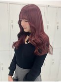 顔周りカット　カシスピンクカラー　20代30代　艶感　ロング