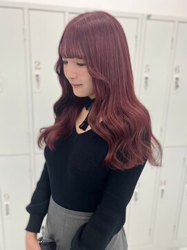 ランテルディ 渋谷(LANTERDIT) 顔周りカット　カシスピンクカラー　20代30代　艶感　ロング