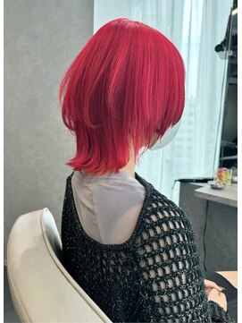 リラス 博多(rilas) 塩基カラーRED ボブウルフ　ウルフカット
