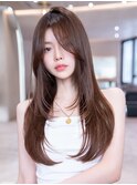 韓国レイヤーカット ブリーチなし透明感カラー 髪質改善カラー