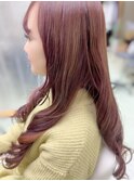 アプリコットインナーカラー×カシスブラウン艶カラーロング