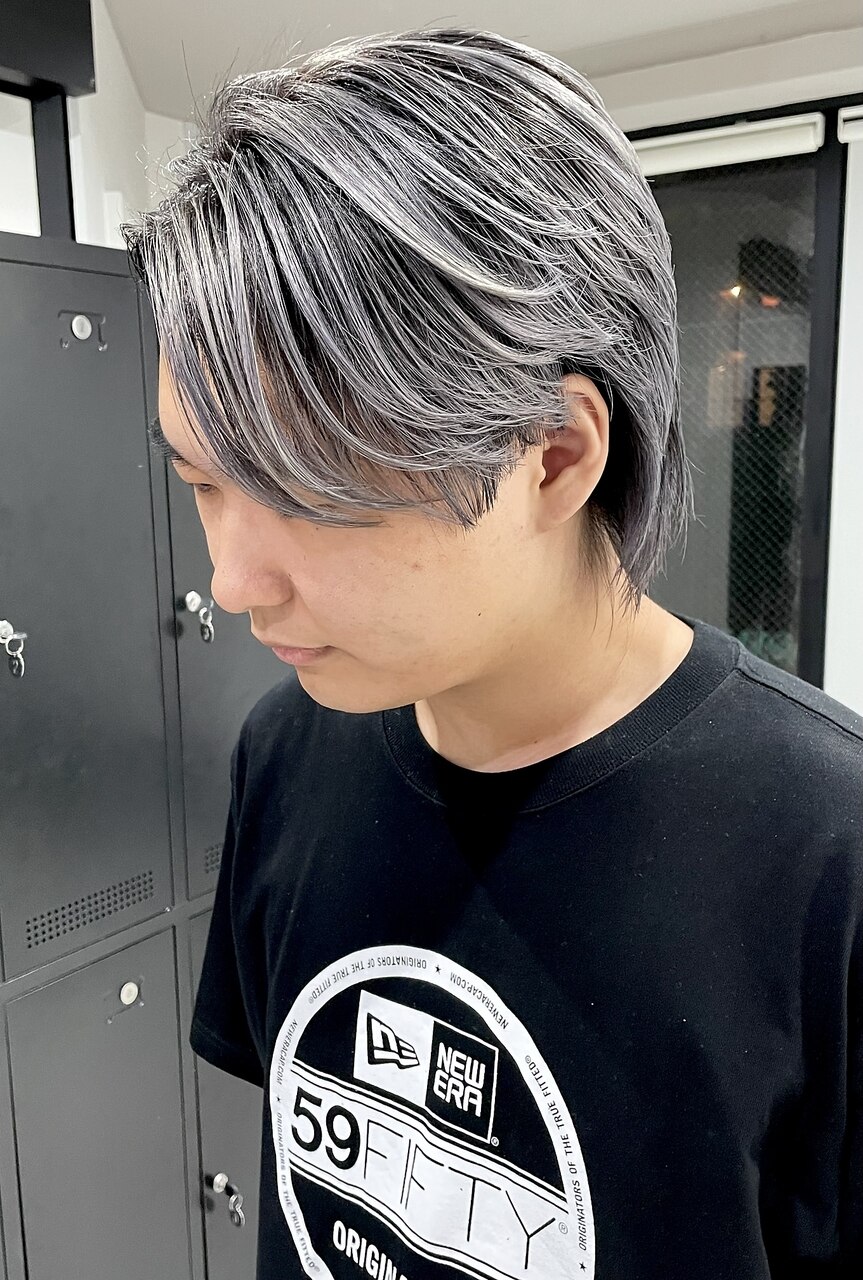 仙台メンズバレイヤージュセンターパートホワイトシルバー：L216481821