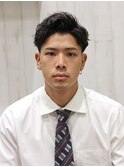 メンズビジネススタイルツーブロ爽やかアップバングショート理容