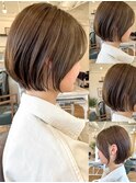 マロンベージュで垢抜け☆Aラインボブショートで似合わせ抜群！