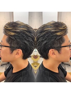 リッチ 菊名店(Rich) メンズカット金髪メッシュ×ブラックヘアセットも簡単