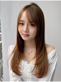 韓国ヘア レイヤーカット 前髪 ピンクベージュ"