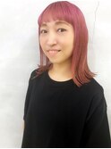 ハイトーンピンク×ぱっつんロブ