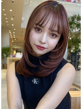 ミンクス渋谷スマートサロン(MINX shibuya smart salon) エアリーロング 美髪 ピンクブラウン 切りっぱなしボブ