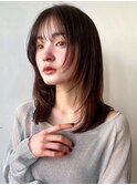 レイヤーカット/オリーブベージュ/ウェットヘア/小顔ヘア/韓国風