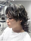 センターパートウルフサーフカール波巻きパーマスパイラルパーマ