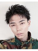 刈り上げアップバングショートルーズパーマ黒髪短髪さわやかヘア