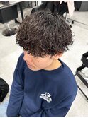 センターパート波巻きパーマニュアンスパーマ