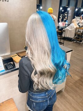 【BUZZ札幌】派手派手ツートンカラー/シルバー/ブルー/ブリーチ