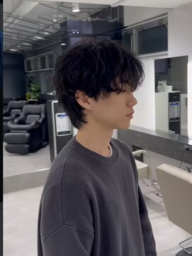 シャドウパーマメンズミディアムマッシュウルフ韓国ヘア