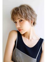 ムウ 難波(MOU) ボブクールショート前髪イメチェンピンクベージュ30代40代50代