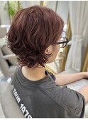 【ショートヘアパーマスタイル】ブラウンカラーくびれカール