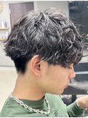メンズ/アップバング/ツーブロックマッシュ/束感ショート波巻き