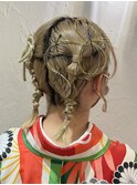 卒業式　ヘアセット　ミディアム　水引アレンジ　大阪