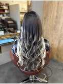 グレージュシルバーカラーホワイトバレイヤージュシールエクステ