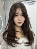 透明感カラーくびれヘアレイヤーカット前髪顔周りカット韓国ヘア