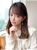 シャギーレイヤーロング韓国ワンホンヘアシースルーぱっつん前髪