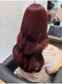〇チェリーレッド ブリーチなし ダブルカラー 赤髪 ワインレッド