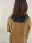 ベージュ×ブルー裾カラーロブ