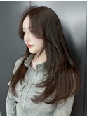 フェミニンロングマロンベージュ似合わせカット_F60074