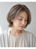 白髪ぼかし脱白髪染め似合わせショートボブ40代50代60代