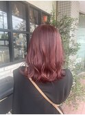 艶髪ピンクカラー暖色カラー外ハネ柔らかミディアムガーリー