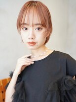 顔まわりレイヤー/切りっぱなし/ピンクブラウン