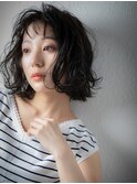 黒髪アッシュブラックくせ毛風外ハネボブw戸田公園20代30代40代