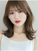 美髪 ピンクブラウン 切りっぱなしボブ エアリーロング