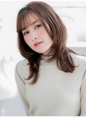 大人かわいい流し前髪小顔ひし形セミロングa上尾!