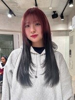 パーク(PAAQ)&nbsp;ダブルカラー＆ブリーチレイヤーカットワインレッドルーツカラー