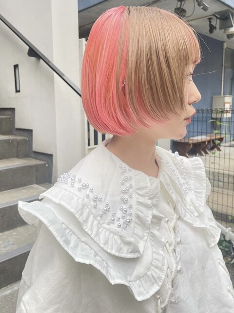 【RITZY】ベージュ×ピンク☆セクションカラー☆ショートヘア