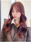 〇チェリーレッド ブリーチなし 韓国ヘア レイヤーカット