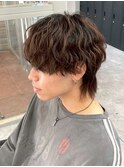 スペインカールスパイキーショートブルーブラックフェザーパーマ