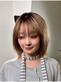 20代30代ミニボブ前髪あり前髪なし顔周りレイヤーカットオリーブ