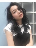 ロング×流しバング×パーマ