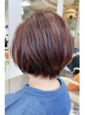 前下がりショートボブピンクブラウン白髪染め似合わせカット