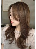韓国風レイヤー顔周りレイヤー前髪なし後れ毛