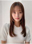 韓国ヘア レイヤーカット くびれヘア アプリコットオレンジ"