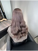 韓国ヘアくびれ外巻きミディアムラベンダーグレージュカラー◎