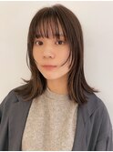 顔周りレイヤーカットロブベージュカラー前髪カット