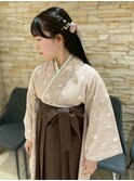 卒業式ヘアセット/ハーフアップ/リボンアレンジ/金箔/波ウェーブ